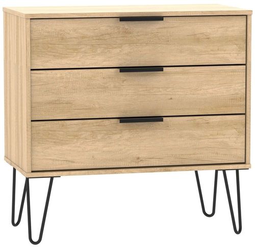 Hong Kong Oak Effect 3 Drawer Midi Chest with Hairpin Legs