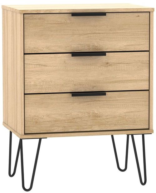 Hong Kong Oak Effect 3 Drawer Small Chest with Hairpin Legs