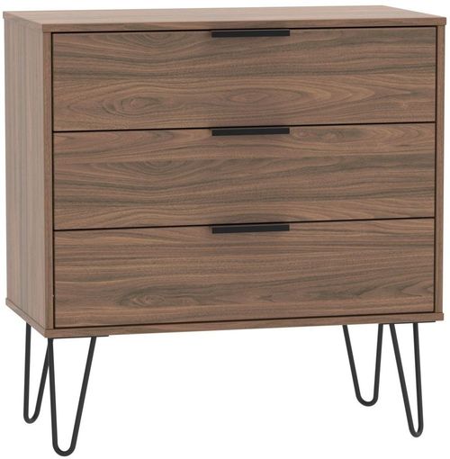Hong Kong Walnut Effect 3 Drawer Midi Chest with Hairpin Legs