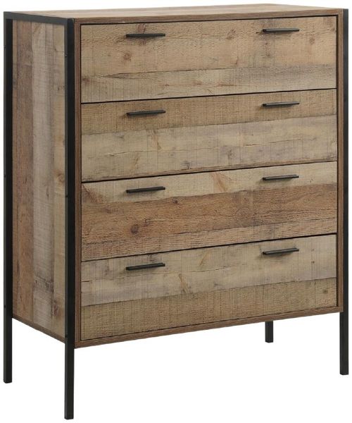 Industrial Rustic Oak Effect 4 Drawer Chest