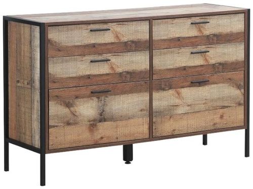 Industrial Rustic Oak Effect 6 Drawer Wide Chest