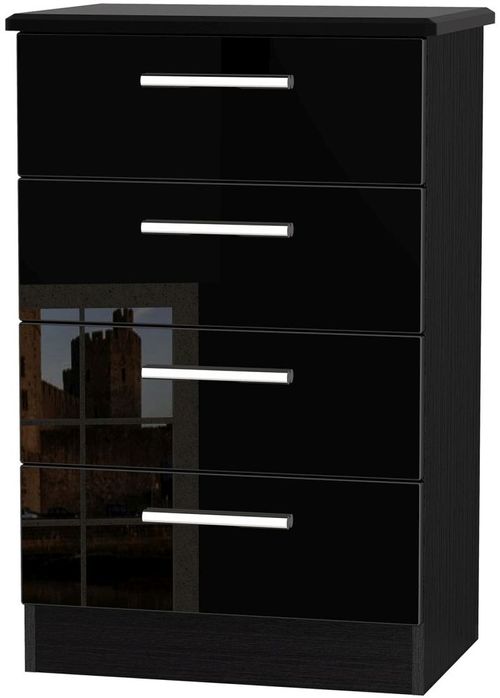 Knightsbridge Black Gloss 4 Drawer Midi Chest
