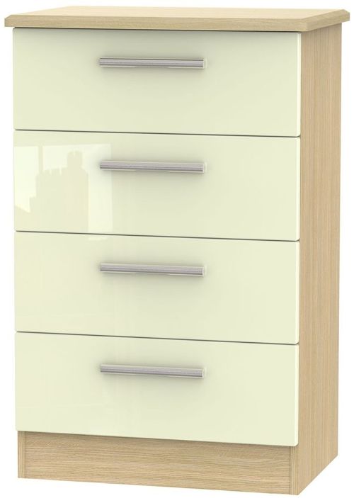 Knightsbridge Cream Gloss and Light Oak 4 Drawer Midi Chest