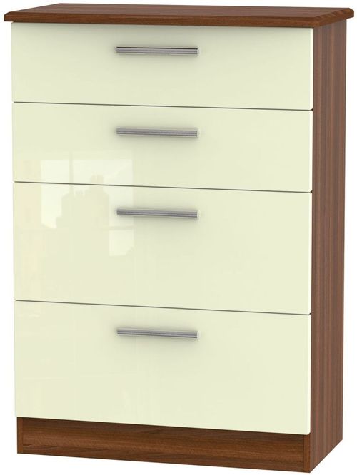 Knightsbridge Cream Gloss and Walnut Effect 4 Drawer Deep Chest