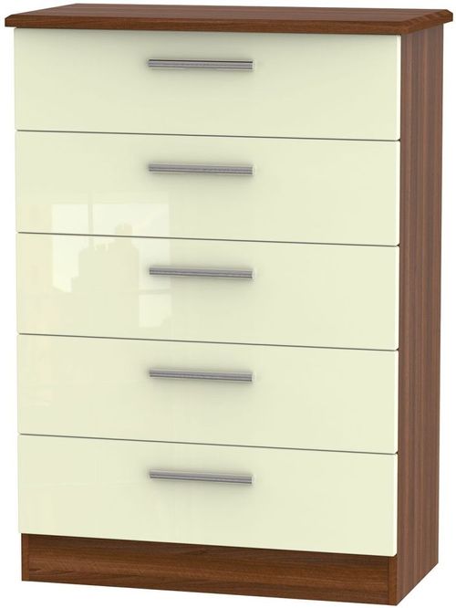Knightsbridge Cream Gloss and Walnut Effect 5 Drawer Chest
