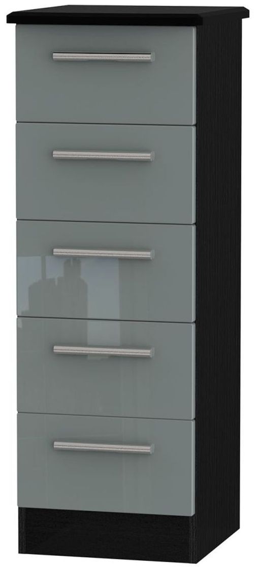 Knightsbridge Grey Gloss and Black 5 Drawer Narrow Chest