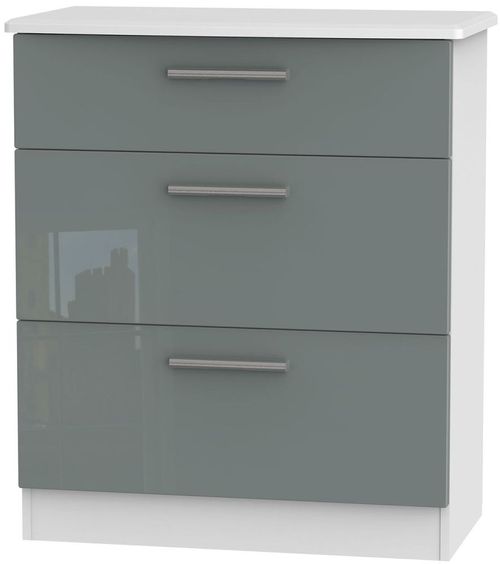 Knightsbridge Grey Gloss and White 3 Drawer Deep Chest