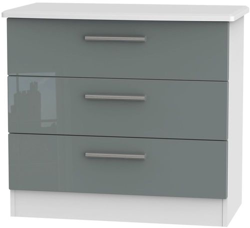 Knightsbridge Grey Gloss and White 3 Drawer Small Chest
