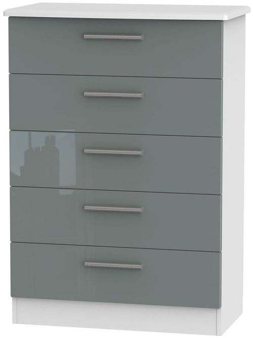 Knightsbridge Grey Gloss and White 5 Drawer Chest
