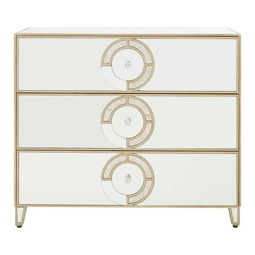 Knightsbridge Chest - 3 Drawer - Mirrored with Gold Trim