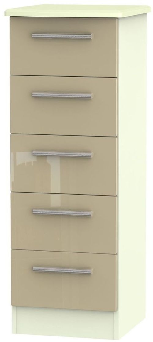 Knightsbridge Mushroom and Cream 5 Drawer Narrow Chest
