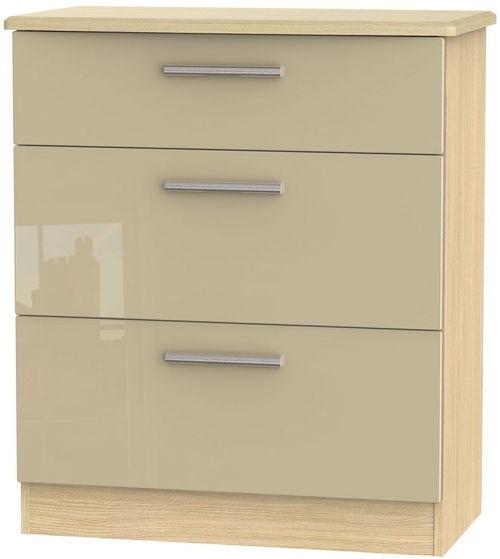 Knightsbridge Mushroom and Light Oak 3 Drawer Deep Chest