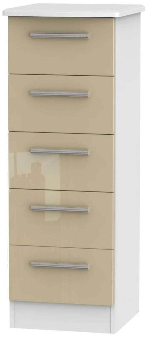 Knightsbridge Mushroom and White 5 Drawer Narrow Chest