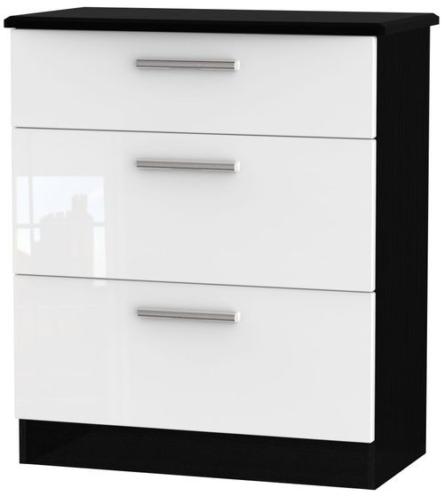 Knightsbridge White Gloss and Black 3 Drawer Deep Chest