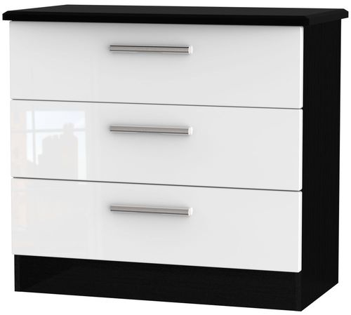 Knightsbridge White Gloss and Black 3 Drawer Small Chest