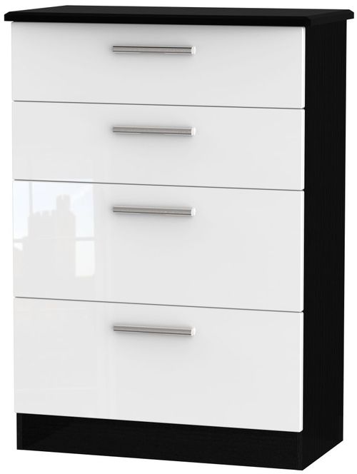 Knightsbridge White Gloss and Black 4 Drawer Deep Chest