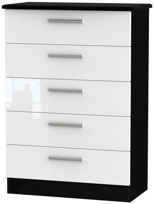 Knightsbridge White Gloss and Black 5 Drawer Chest