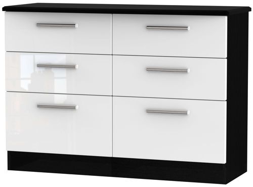 Knightsbridge White Gloss and Black 6 Drawer Midi Chest
