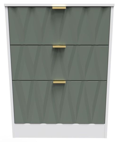 Las Vegas White and Green 3 Drawer Deep Midi Chest
