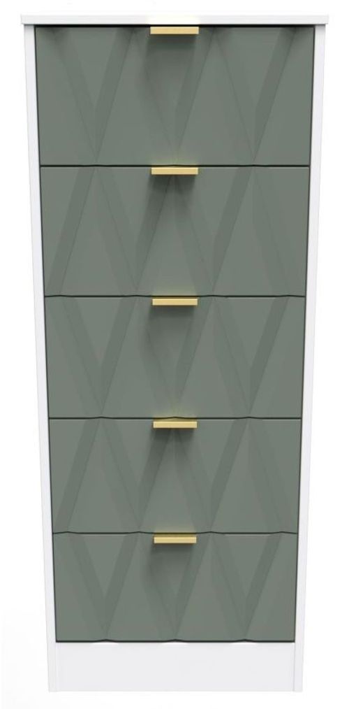 Las Vegas White and Green 5 Drawer Narrow Chest