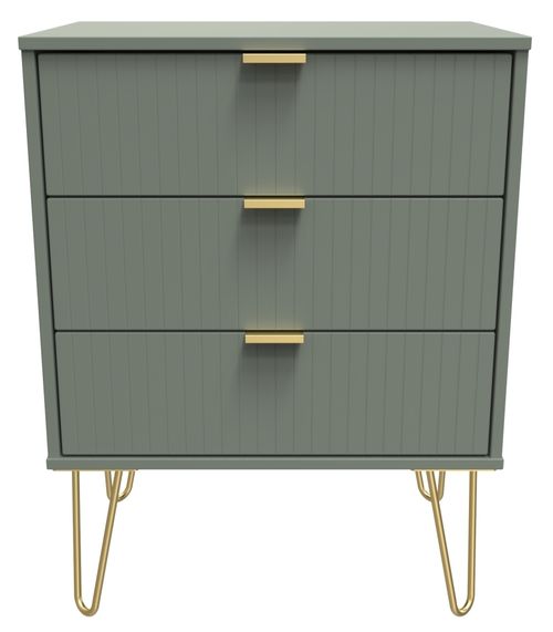Linear Green 3 Drawer Midi Chest with Gold Hairpin Legs