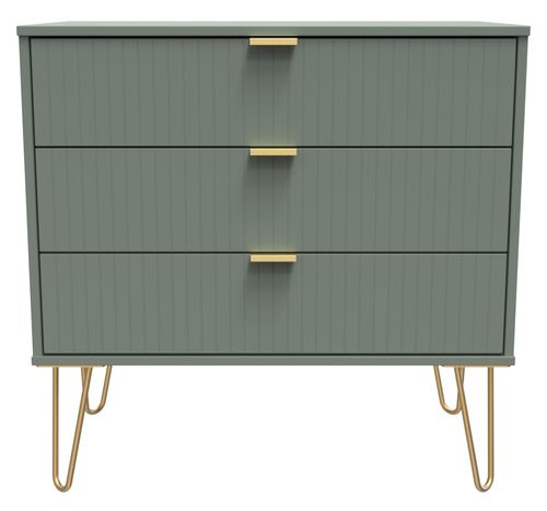 Linear Green 3 Drawer Small Chest with Hairpin Legs