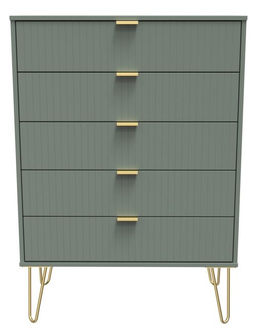 Linear Green 5 Drawer Chest with Gold Hairpin Legs
