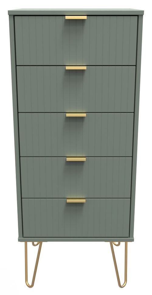 Linear Green 5 Drawer Narrow Chest with Gold Hairpin Legs
