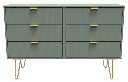 Linear Green 6 Drawer Midi Chest with Gold Hairpin Legs