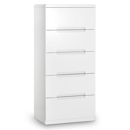 Manhattan White Gloss 5 Drawer Narrow Chest