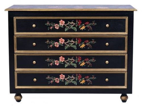 Meerut Black Lyre Bird Design 4 Drawer Chest
