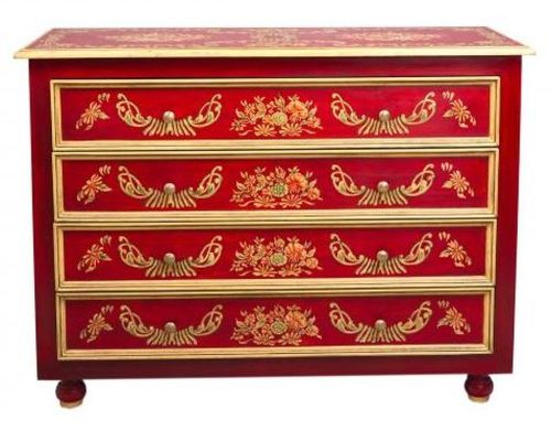 Meerut Red Floral Design 4 Drawer Chest