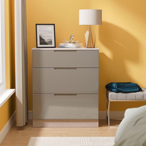 Milan Grey Gloss and Grey Oak 3 Drawer Deep Chest