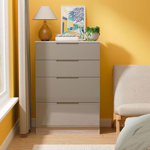 Milan Grey Gloss and Grey Oak 4 Drawer Deep Chest