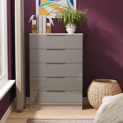 Milan Grey Gloss and Grey Oak 5 Drawer Chest