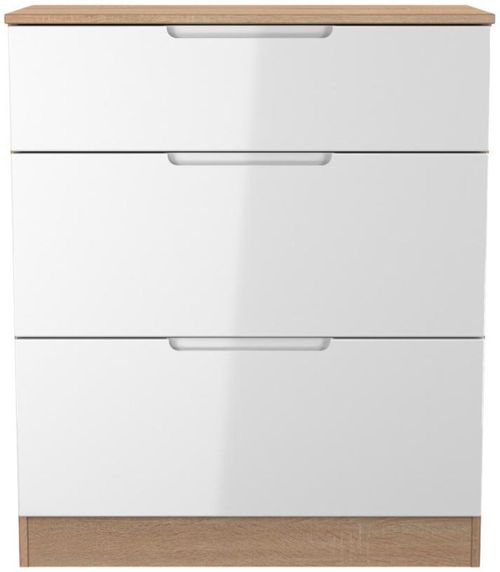 Milan White Gloss and Oak Effect 3 Drawer Deep Chest