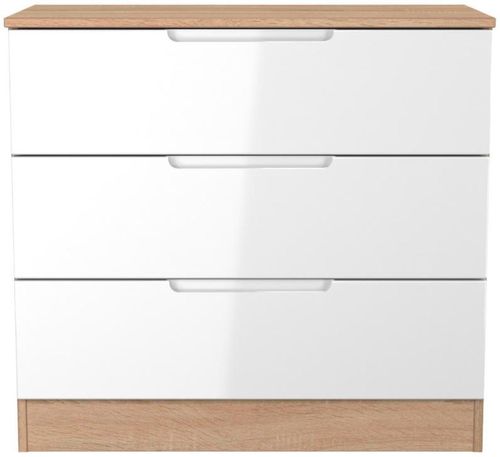 Milan White Gloss and Oak Effect 3 Drawer Small Chest