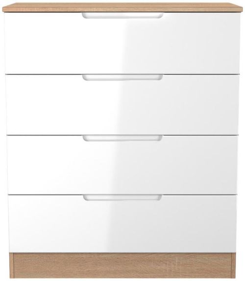 Milan White Gloss and Oak Effect 4 Drawer Chest