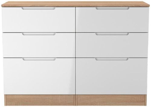Milan White Gloss and Oak Effect 6 Drawer Midi Chest