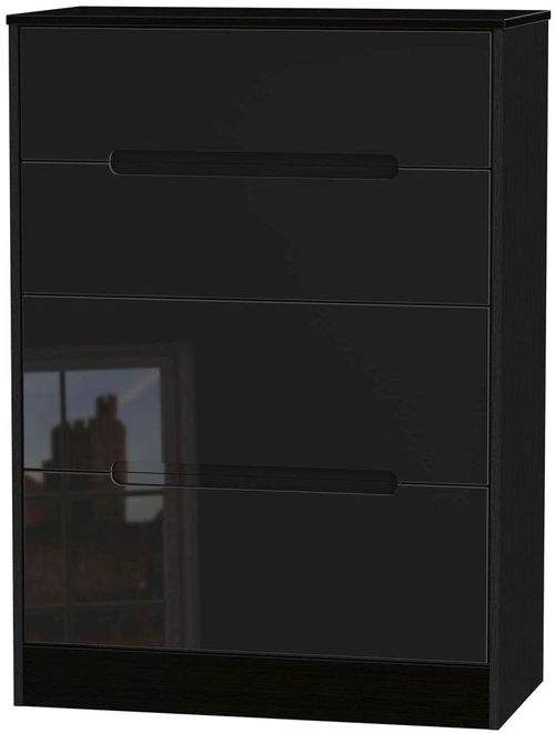 Monaco Black Gloss 4 Drawer Deep Chest