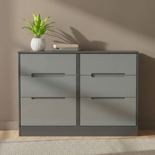 Monaco Chest - Midi - 6 Drawer - Grey Gloss and Graphite