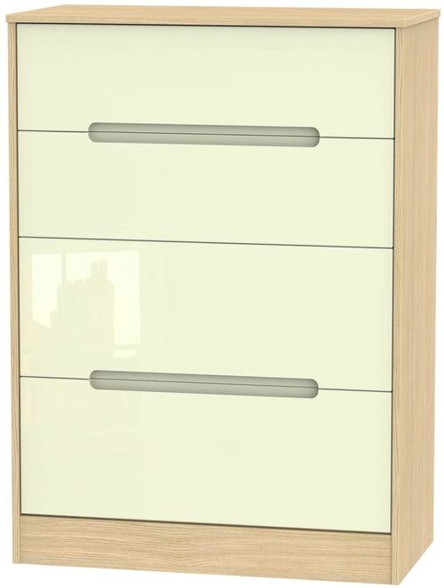 Monaco Cream Gloss and Light Oak 4 Drawer Deep Chest