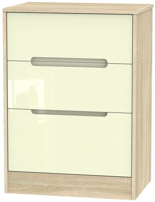 Monaco Cream Gloss and Oak Effect 3 Drawer Deep Midi Chest