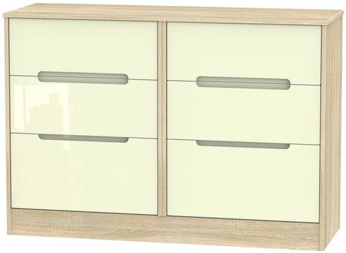 Monaco Cream Gloss and Oak Effect 6 Drawer Midi Chest
