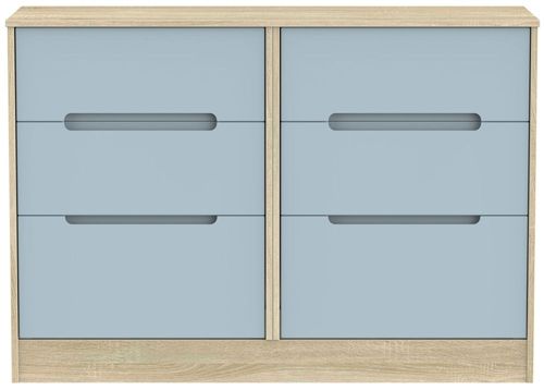 Monaco Denim and Oak Effect 6 Drawer Midi Chest