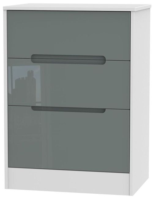 Monaco Grey Gloss and White 3 Drawer Deep Midi Chest