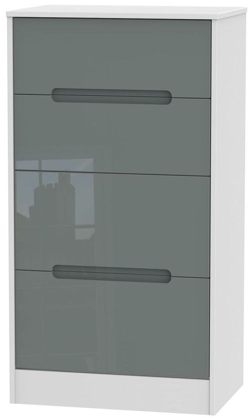 Monaco Grey Gloss and White 4 Drawer Deep Midi Chest