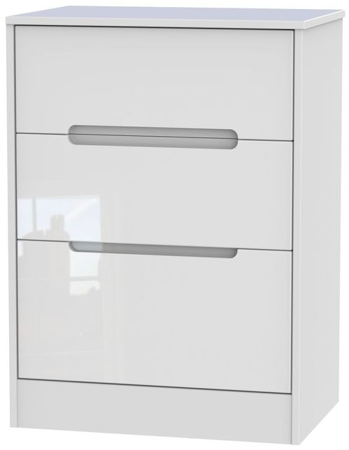 Monaco White Gloss 3 Drawer Deep Midi Chest