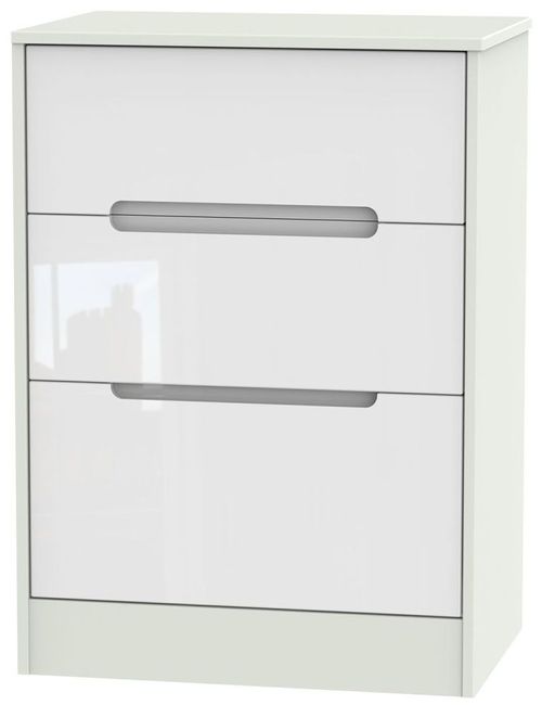 Monaco White Gloss and Cashmere 3 Drawer Deep Midi Chest