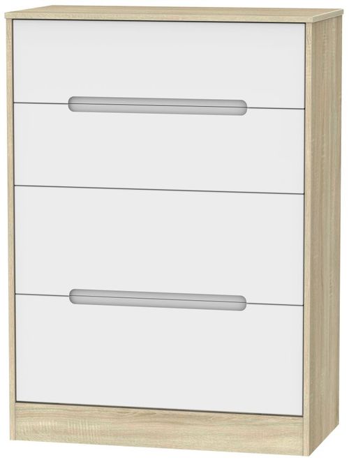 Monaco White Matt and Oak Effect 4 Drawer Deep Chest